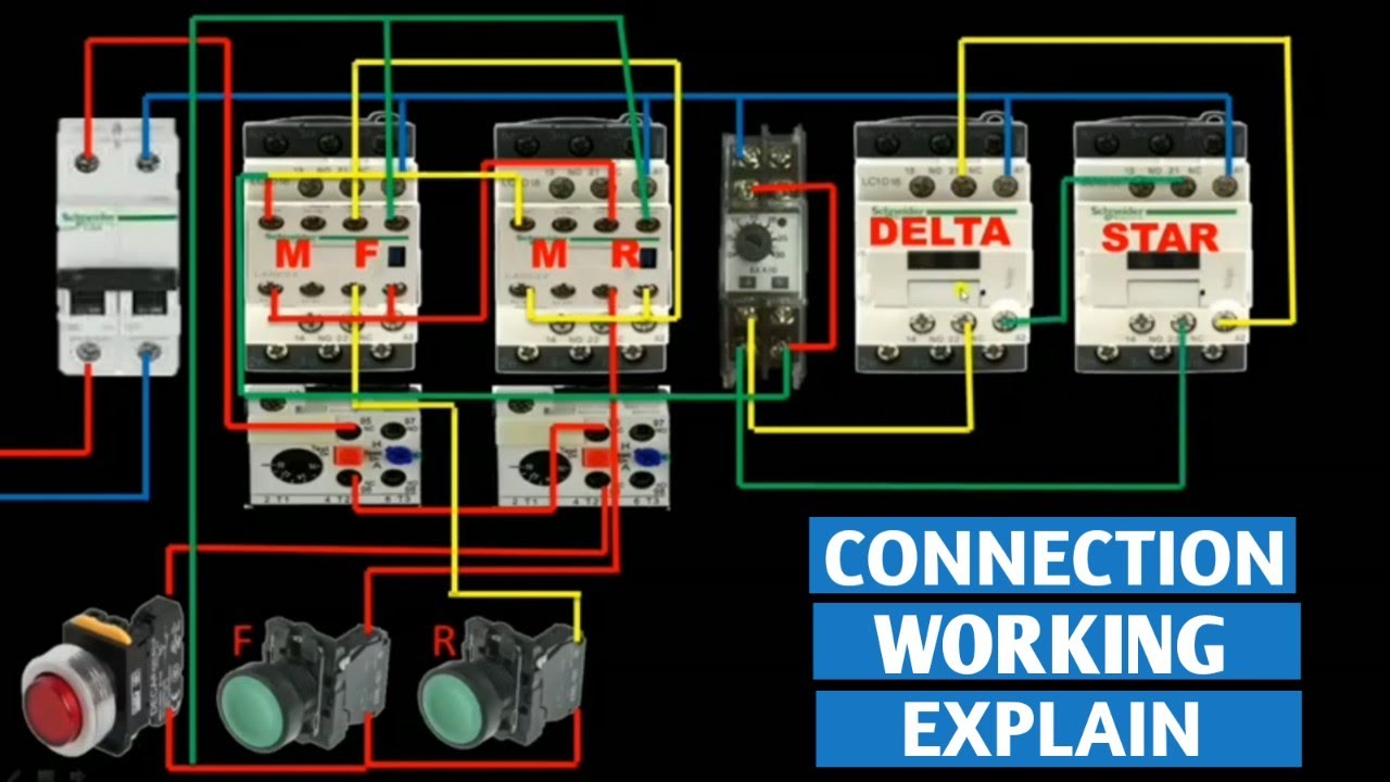 STAR DELTA REVERSE FORWARD STARTER CONTROL WIRING CONNECTION - YouTube