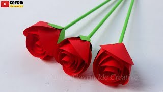 BUNGA MAWAR DARI KERTAS - CARA MEMBUAT BUNGA MAWAR DARI KERTAS ORIGAMI - PAPER ROSE FLOWER