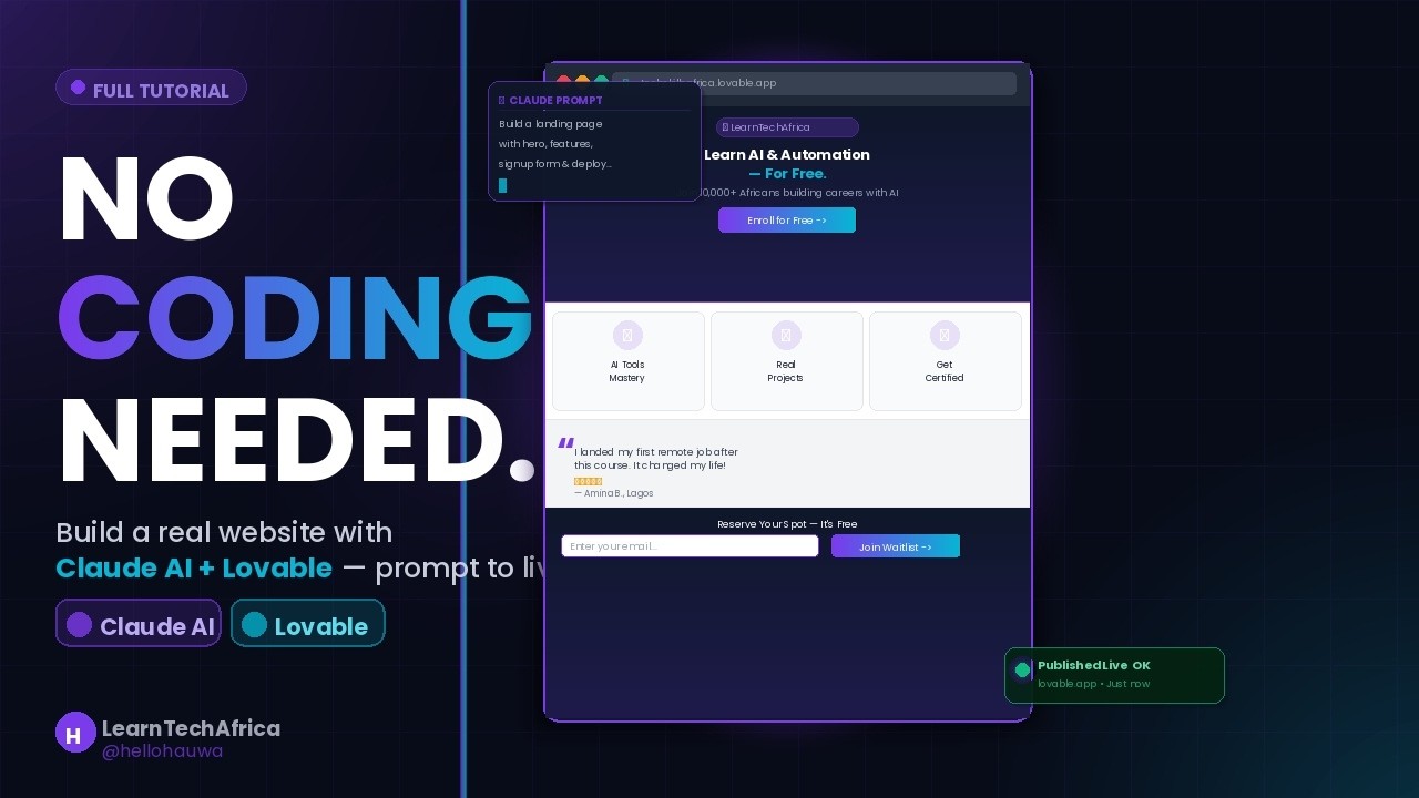 How I Built a Real Website in 1 Hour With No Code (Claude AI + Lovable ...