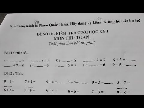 Đề thi toán học kì 1 | Toán Lớp 1- Đề Số 10- Kiểm Tra Cuối Học Kì 1- Môn Thi Toán.