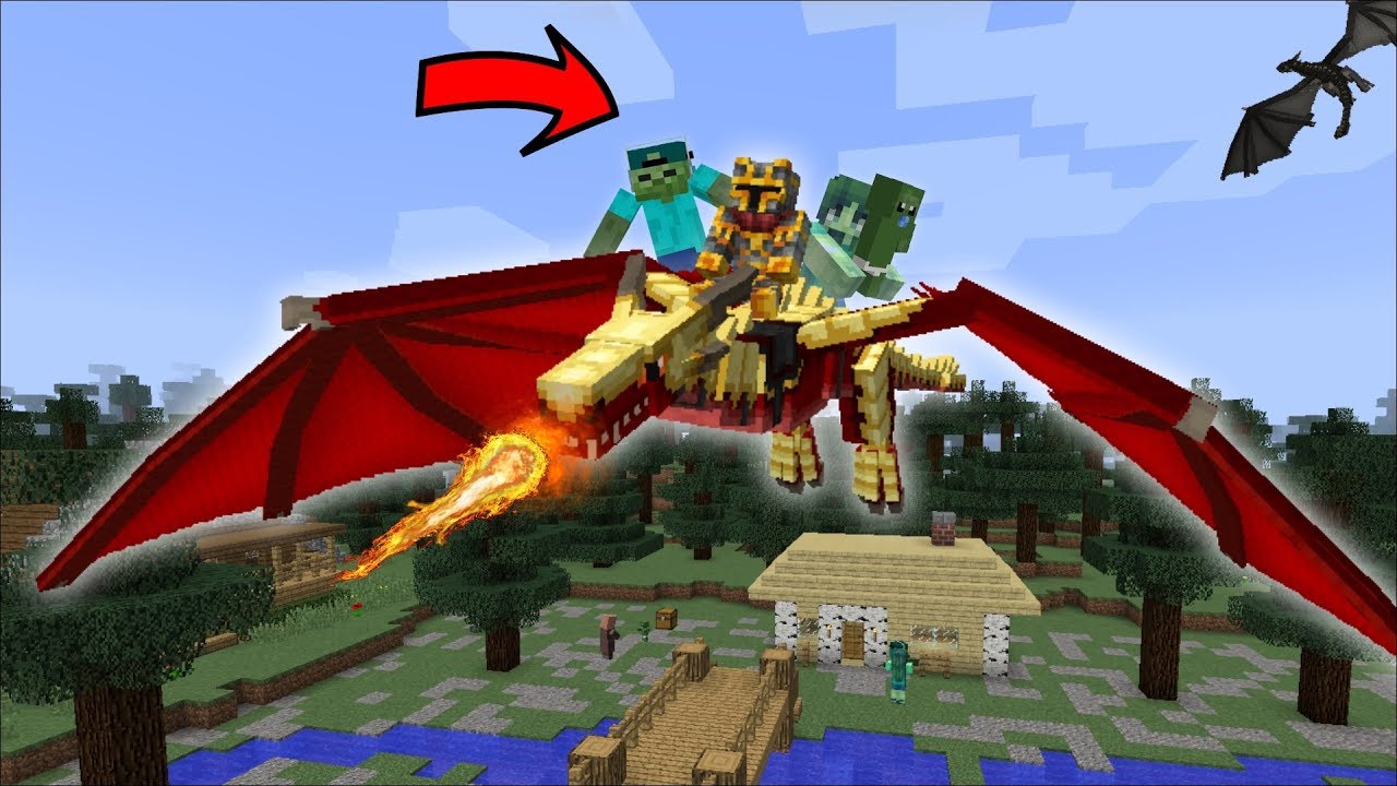 Zombie Gets A Dragon As A Pet Family Of Zombies Fly Around In Dragons Minecraft Mods Youtube