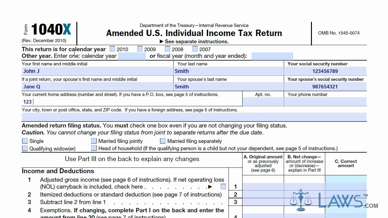 form 1040x amended tax return