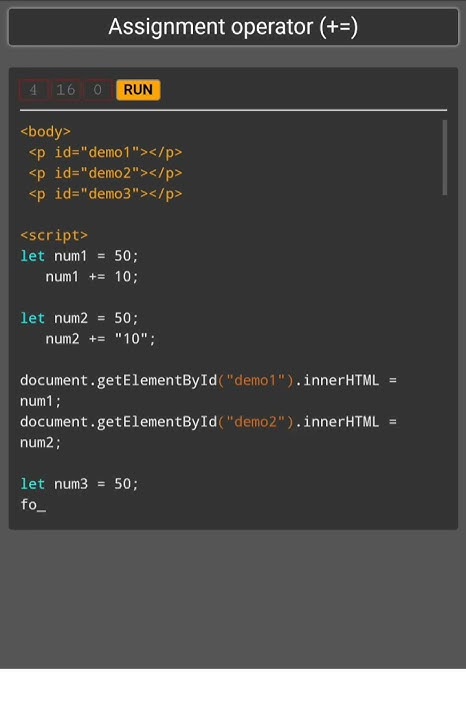 Assignment Operator (+=) Javascript. - YouTube image.
