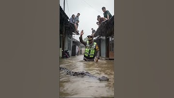 Aksi Heroik Polisi! Mengusir Buaya Saat Banjir Besar #shorts