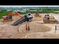 Incredible Hyundai Truck Backwards​ Failed Heavy Helping Recovery Two Komatsu Bulldozer​ Excavator