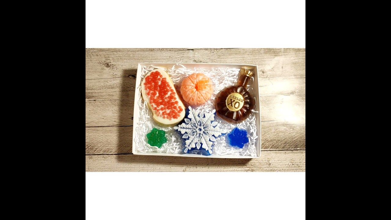 мыло ручной работы новогоднее мандарин снежинка ёлка коньяк бутерброд с красной икрой