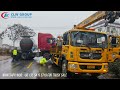 Dongfeng 8 Tons Flatbed Tow Truck with a crane Towing a Breakdown Tractor and Tanker Semi Trailer