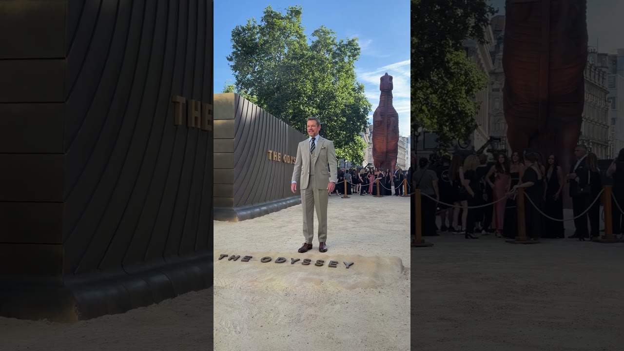 Matt Damon, the heroic Odysseus himself arrives at the World Premiere of The Odyssey.