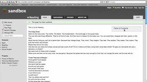 Creating a Table of Contents in Wikispaces