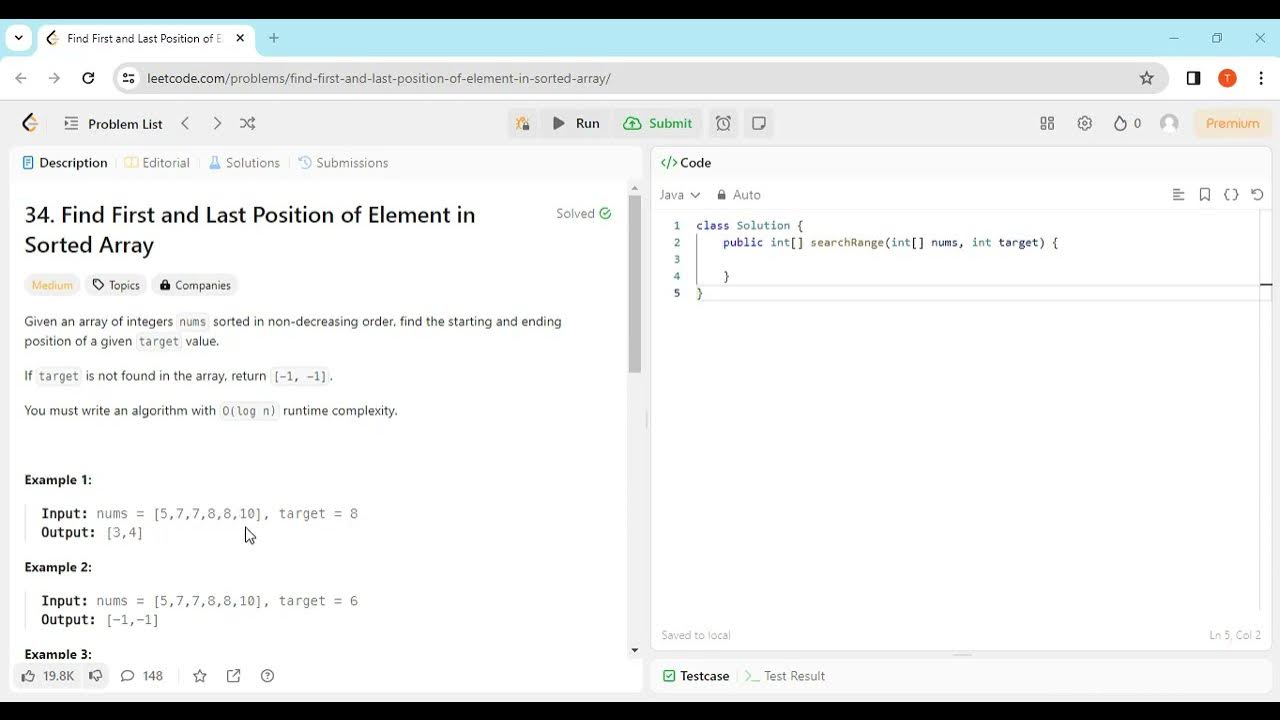 34. Find First and Last Position of Element in Sorted Array | Leetcode ...