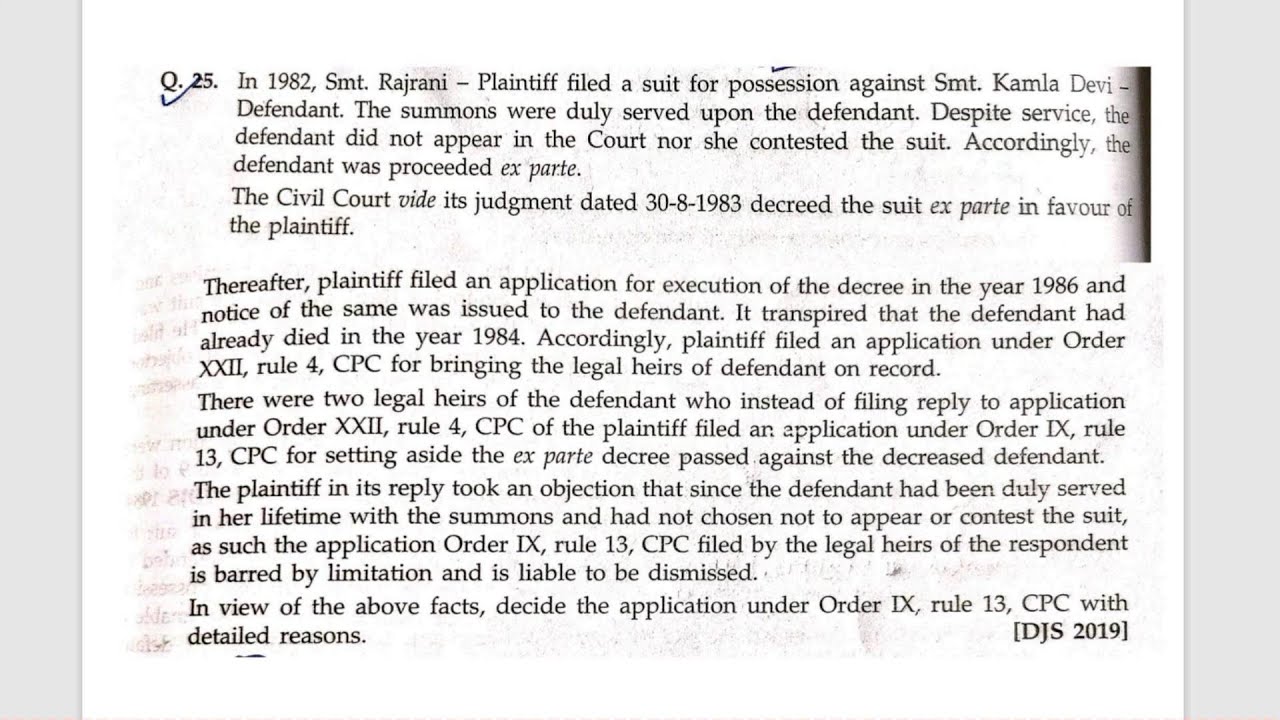 JUDICIARY MAINS ANSWER WRITING QUESTION 9 CPC Ex Parte Decree YouTube judiciary-mains-answer-writing-question-9-cpc-ex-parte-decree-youtube