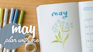 May 2026 Bullet Journal Setup Bujo Spread Ideas Blue Flowers Theme