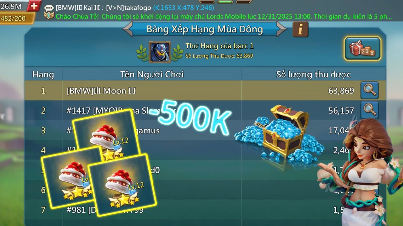 LORDS MOBILE !!! ĐỐT 500K KIM CƯƠNG ĐỂ LẤY CỔ VẬT BỘ BINH.