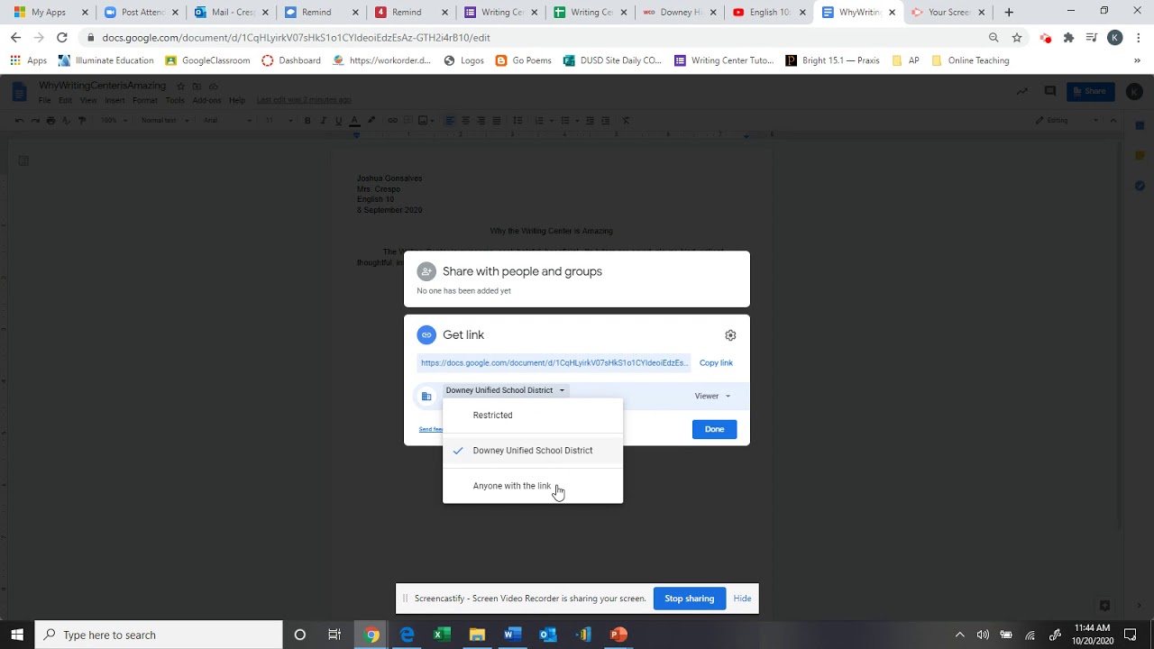 Writing Center How To Change Permissions On A Document Youtube