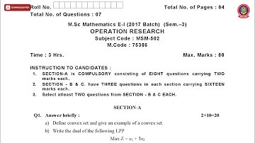 MSC MATHEMATICS 3RD SEM OPERATION RESEARCH MAY 2019 | PTU