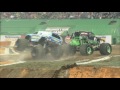 Grave digger and hooked crash during qualifying  monster jam in lucas oil stadium indianapolis 2016