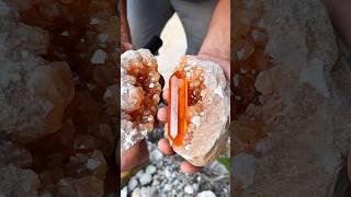Hidden Orange Crystal Geode with a Glowing Gem Core | Nature’s Fiery Treasure 🧡🔥 #cryatals #gold