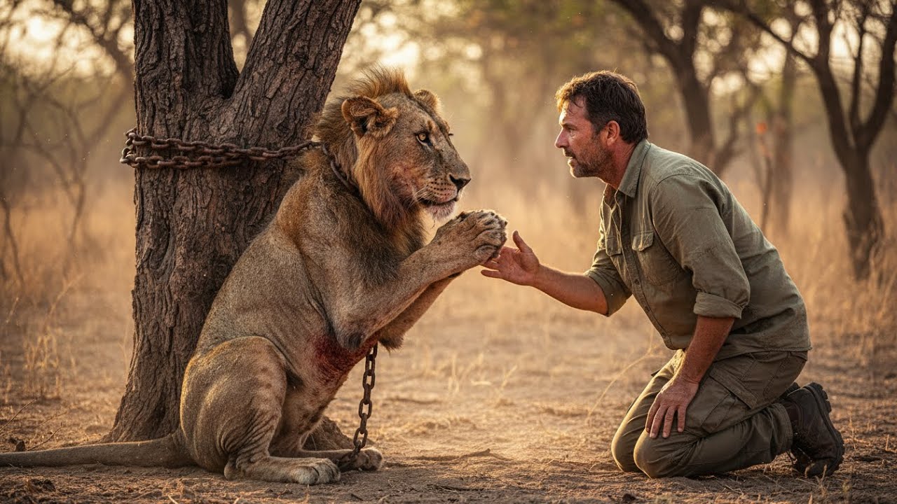 The lion was chained to a tree for days awaiting death - The man made a reckless decision.