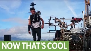 Incredible one man band rocks out with many instruments chords