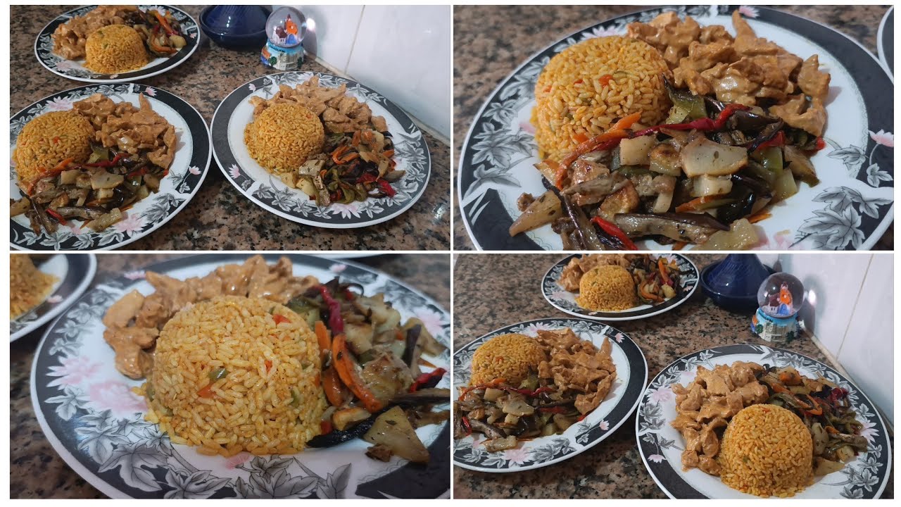 الأرز 10دقائق مع الخضر مشوية في الفرن وصدر دجاج طبق من اروع مايكون لذيذ