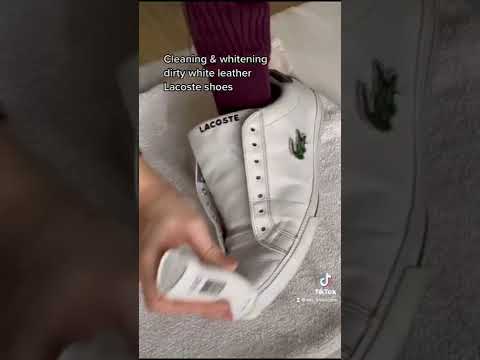 Cleaning and whitening white leather Lacoste shoes 👟🙏🏻 Fast & Easy