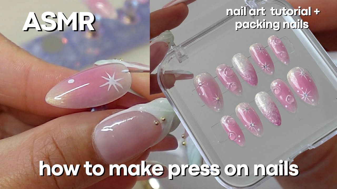 RELAXING ASMR NAILS | How To Make Press On Nails Step-by-Step *Glinda Inspired Nail Art* 💗🩰🫧