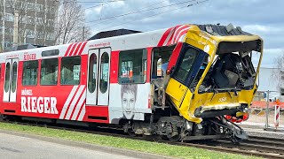Schwerer Stadtbahn-Unfall in Stuttgart-Wangen | 4197/4198 wird vom Arbeitswagen 2011 abgeschleppt