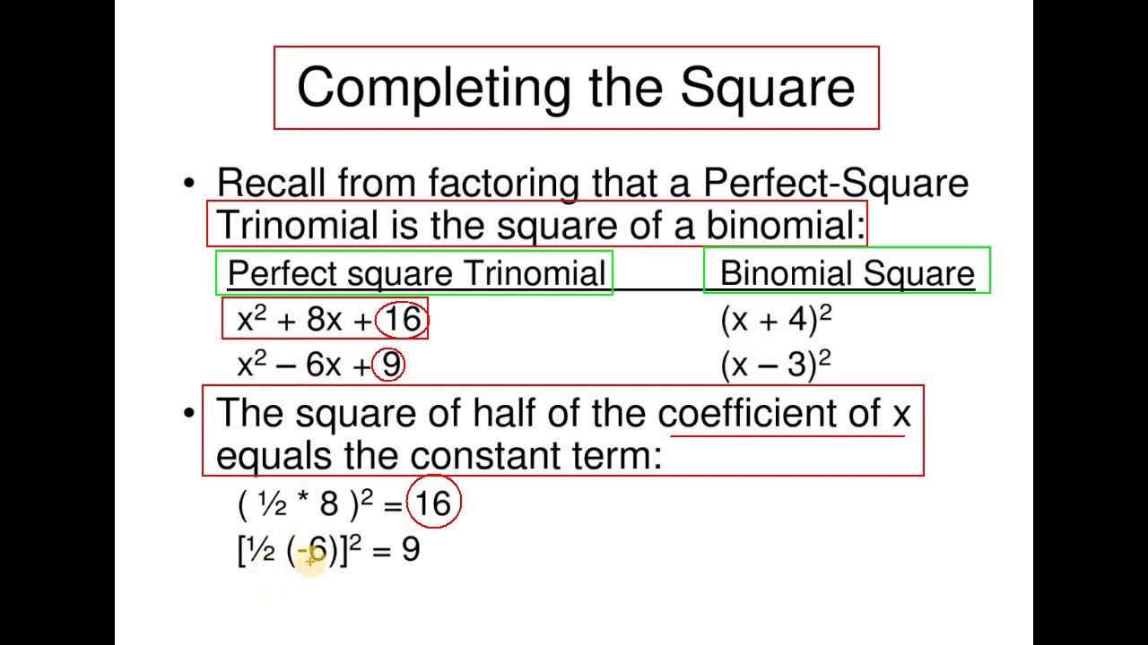 Solution of a quadratic equation by completing the square and solution ...