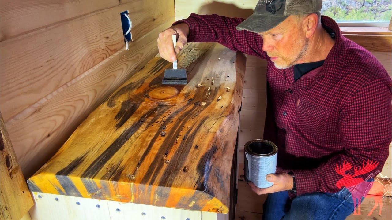 Making Live Edge Countertops w Blue Pine Wormwood for Off Grid Cabin ...