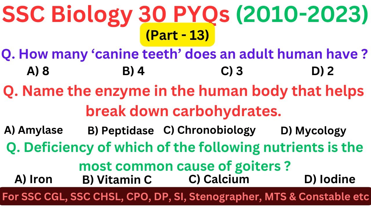 SSC General Biology PYQs (Part-13) || SSC GA PYQs (2010-2023) || General Biology GK for All Exam.