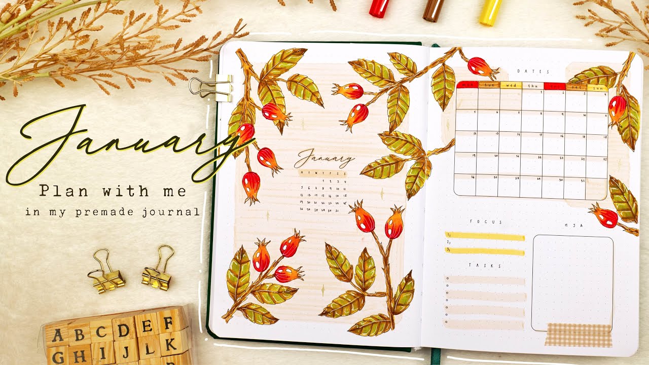 Rosehip Theme in my Premade Bullet Style Journal 🌹❤️ | January Plan With me ✨