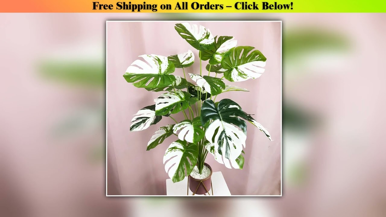 75cm 24 Leaves Fake Plants Bonsai Tree Artificial Monstera Large Tropical Palm Leaves Plastic