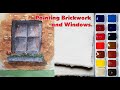 Painting old brickwork and windows in watercolour.