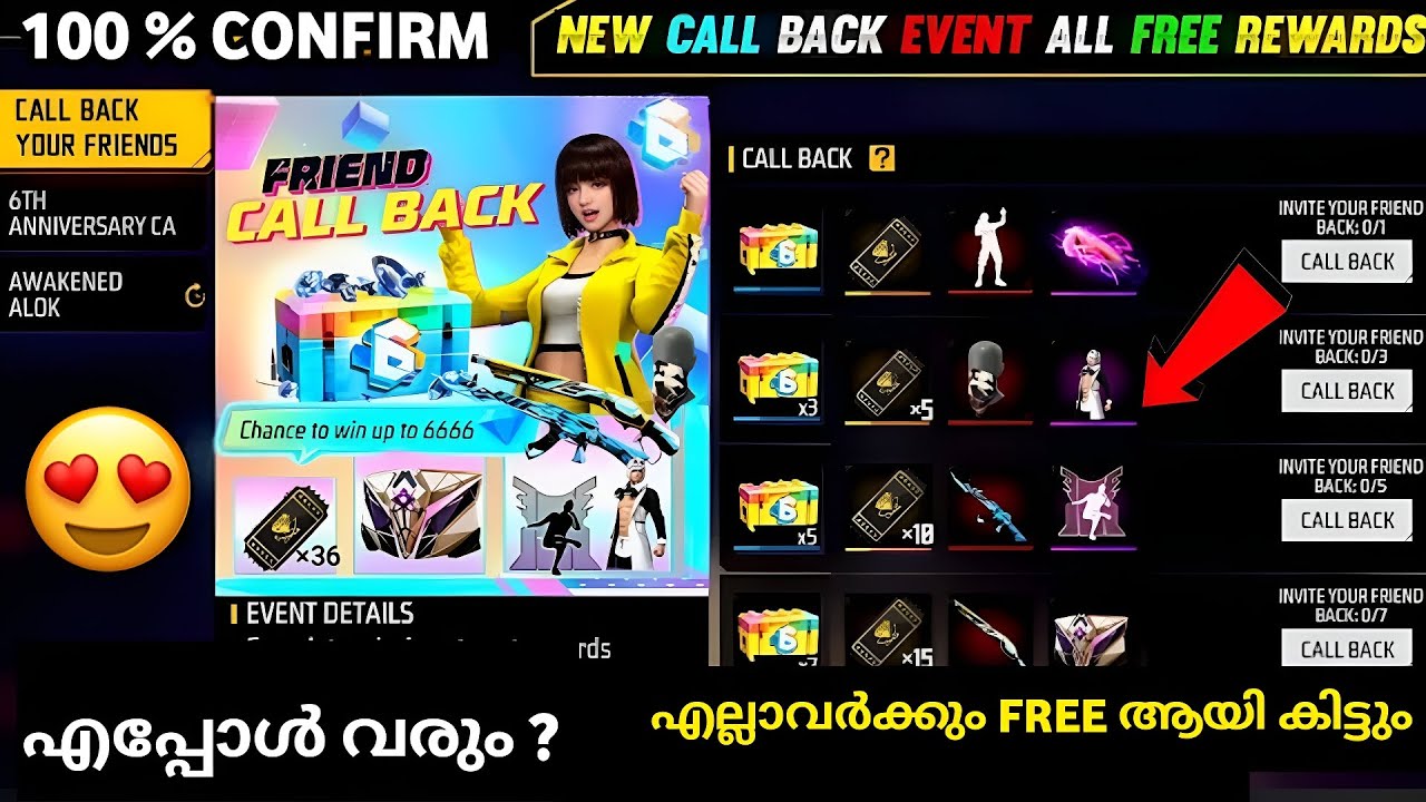 NEW CALL BACK EVENT | 6666 💎 FREE 🤯 | എല്ലാവർക്കും FREE ആയി കിട്ടും 😍 | FREE FIRE UPCOMING EVENTS |