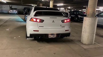 Evo X Cold Start In Shared Garage ETS V3 EXTREME OPEN DUMP, TEST PIPE COLD START