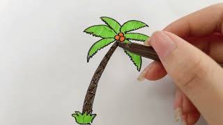 Color and complete the picture of coconut tree fruit