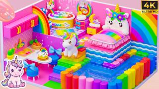 How to Make Cute Pink Unicorn Miniature Rainbow Cardboard House with Slime Pool 🌈🦄 Cardboard Making
