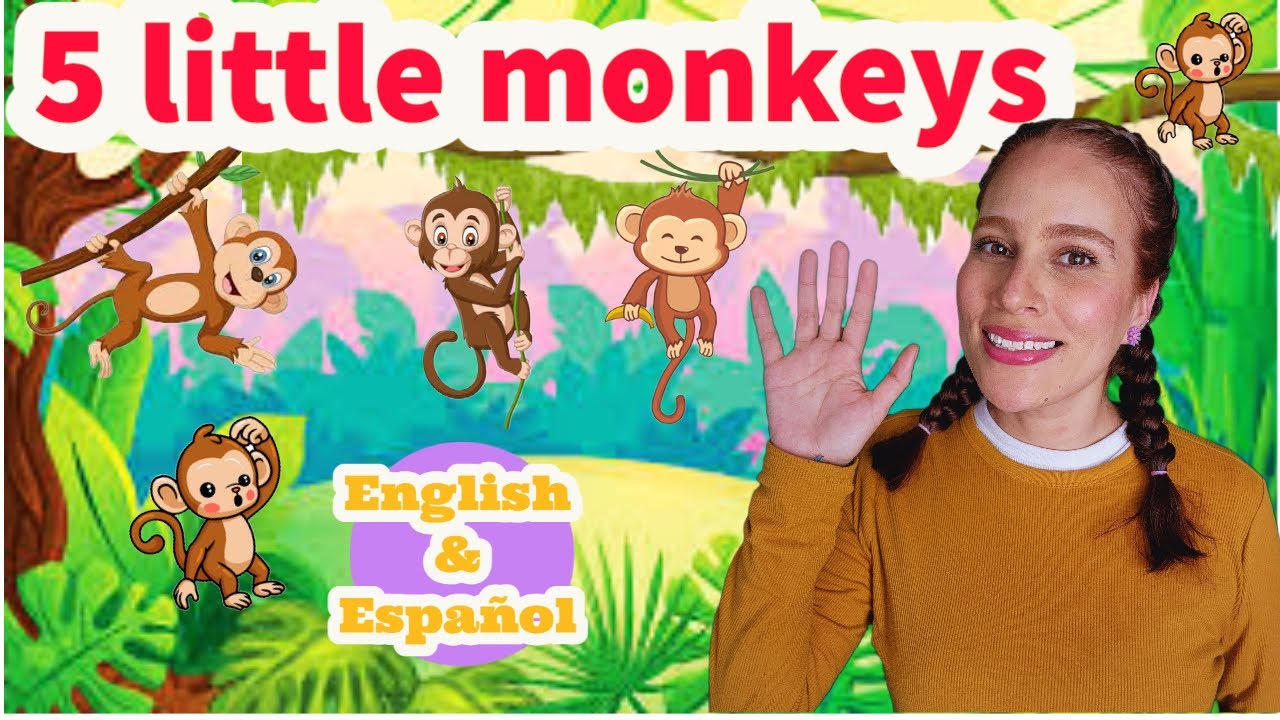 5 Little Monkeys | 5 Monitos | Bilingual Learning | Kids Songs ...