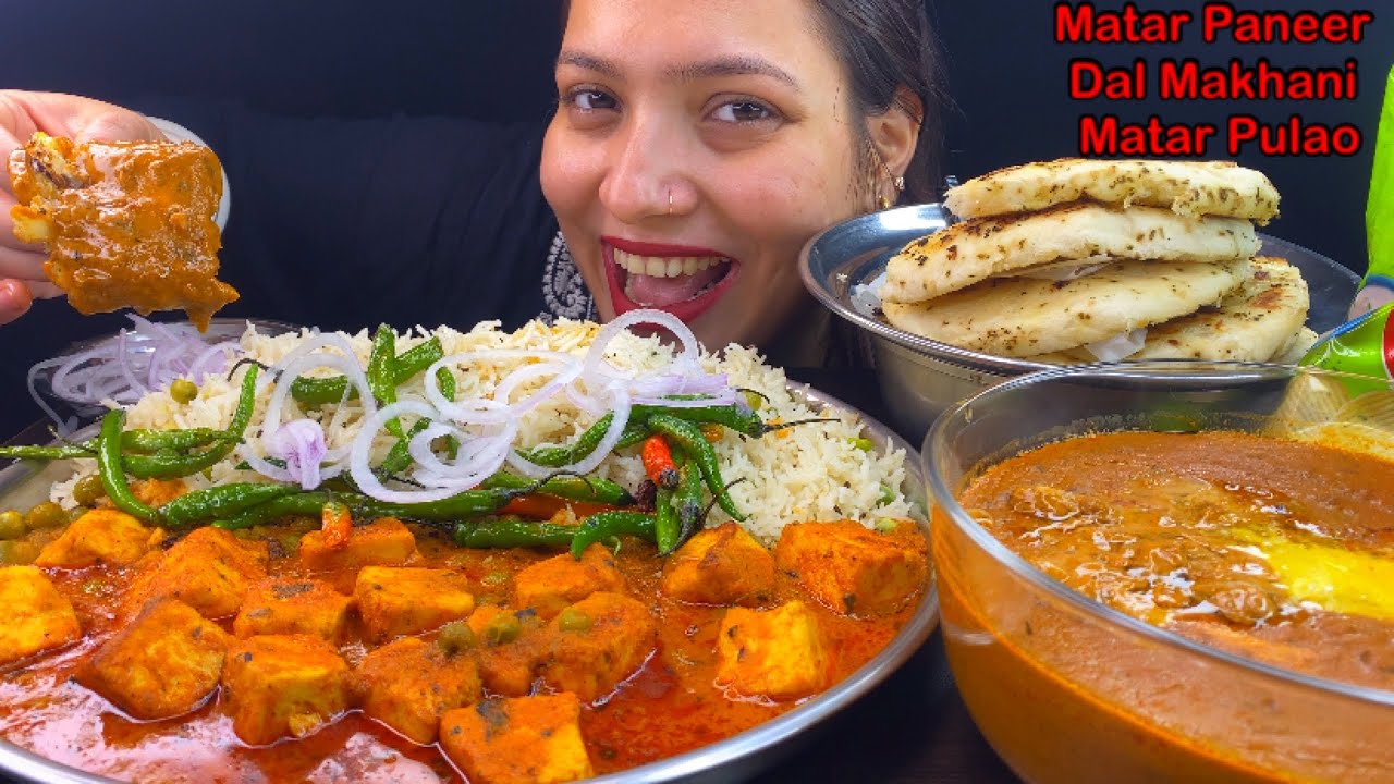 Eating Spicy🔥 Matar Paneer, Dal Makhani, Matar Pulao, Ghee Kulcha | Indian Food Mukbang | Asmr Show