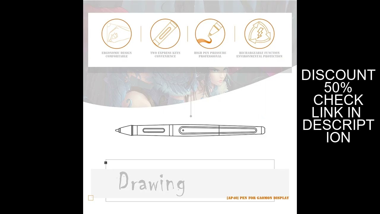GAOMON ArtPaint AP40 Wireless Art Stylus Rechargeable Pen for Digital Drawing Display PD1560