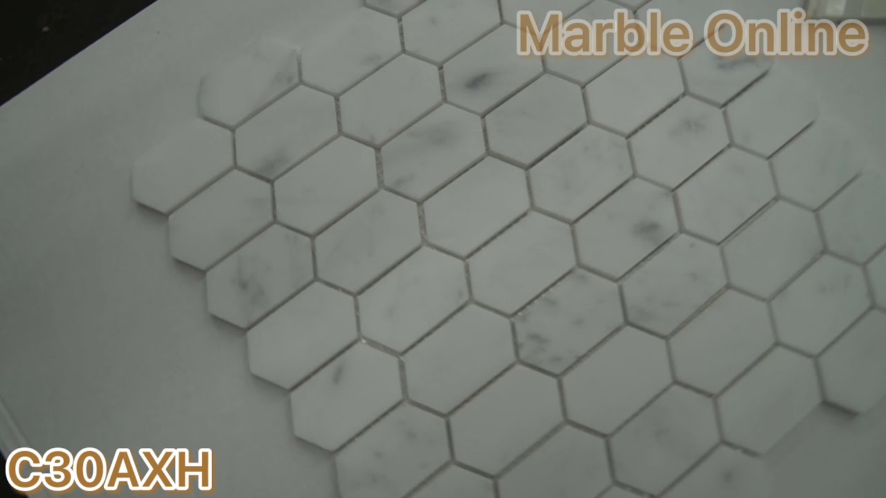 Marble Online - Carrara White Marble 1x2 Hive Picket Constellation Long Hexagon Mosaic Tile Honed