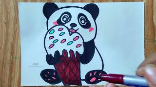 How to Draw a Cute Panda with Ice Cream | panda drawing part-6