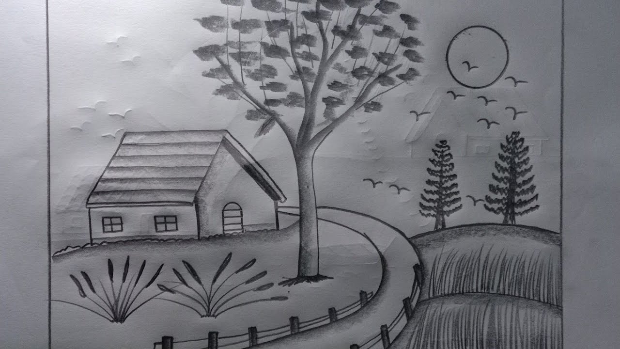 How to draw beautiful house easy step by step ।। Draw village landscape ...