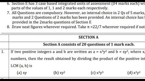 If two positive integers a and b, a = x³y² b = xy³, Class 10 Math Std Sample Paper Q1 Solutions 2024