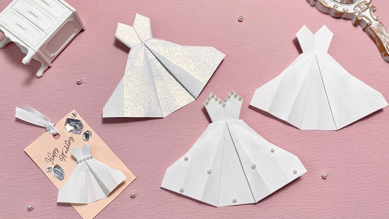 【折り紙だけ⁉︎】高級感あるドレスの作り方👗 結婚式のプレゼントカードに💓