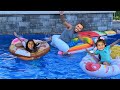 Deema and Sally fun challenge with Dad at the swimming pool | sisters fun tube 2
