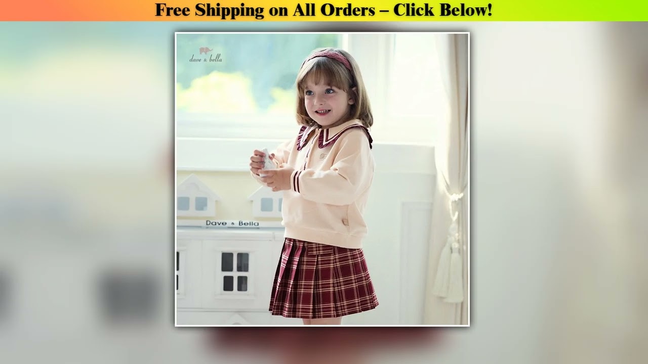 Dave Bella Children's Half Skirt Set Autumn Spring Girls Top Skirts Two Piece Set Sweet Elegant
