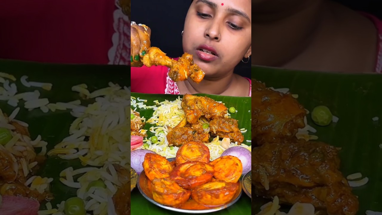 কষা মুরগির মাংস দিয়ে পোলাও | Spicy Chicken Kosha With Pulao Eating Show 