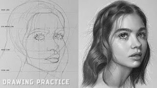 Drawing Practice - Portrait Drawing with Graphite Pencils using Loomis Method