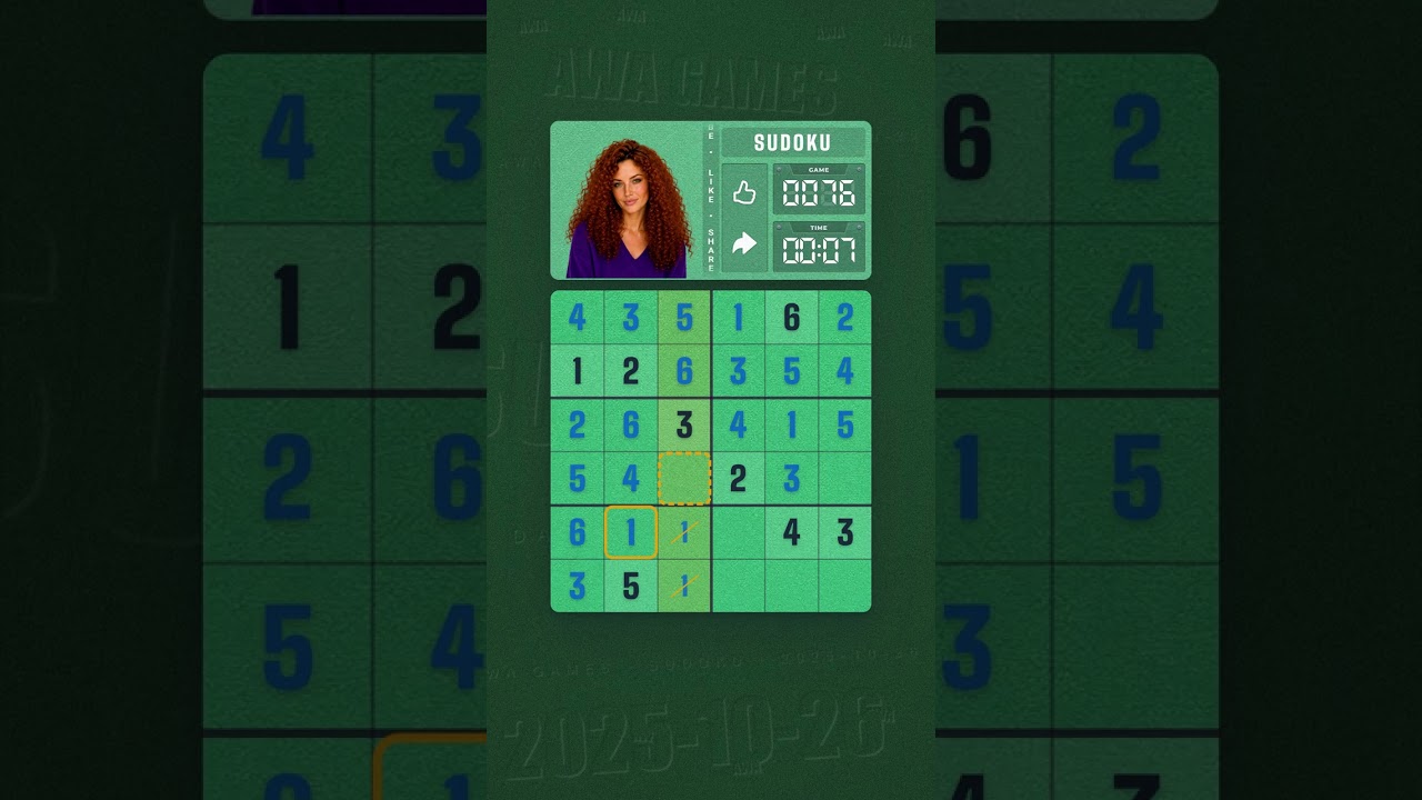 LinkedIn Mini Sudoku #76 solved board for October 26, 2025, 6x6 grid